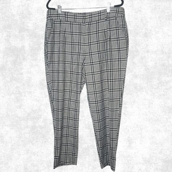 Abercrombie & Fitch Black White Plaid Trousers - Size XL - High Rise Slim Fit Pa - Picture 1 of 7